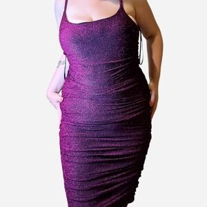 Torrid Marilyn Monroe Midi Ruched Wiggle Black Pink Sparkle Dress Size 1 (14-16)